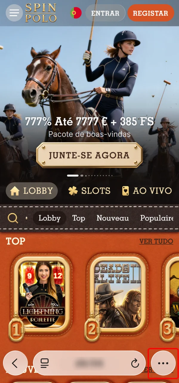 Aceda ao site oficial pelo Safari para carregar a Spinpolo App iOS.