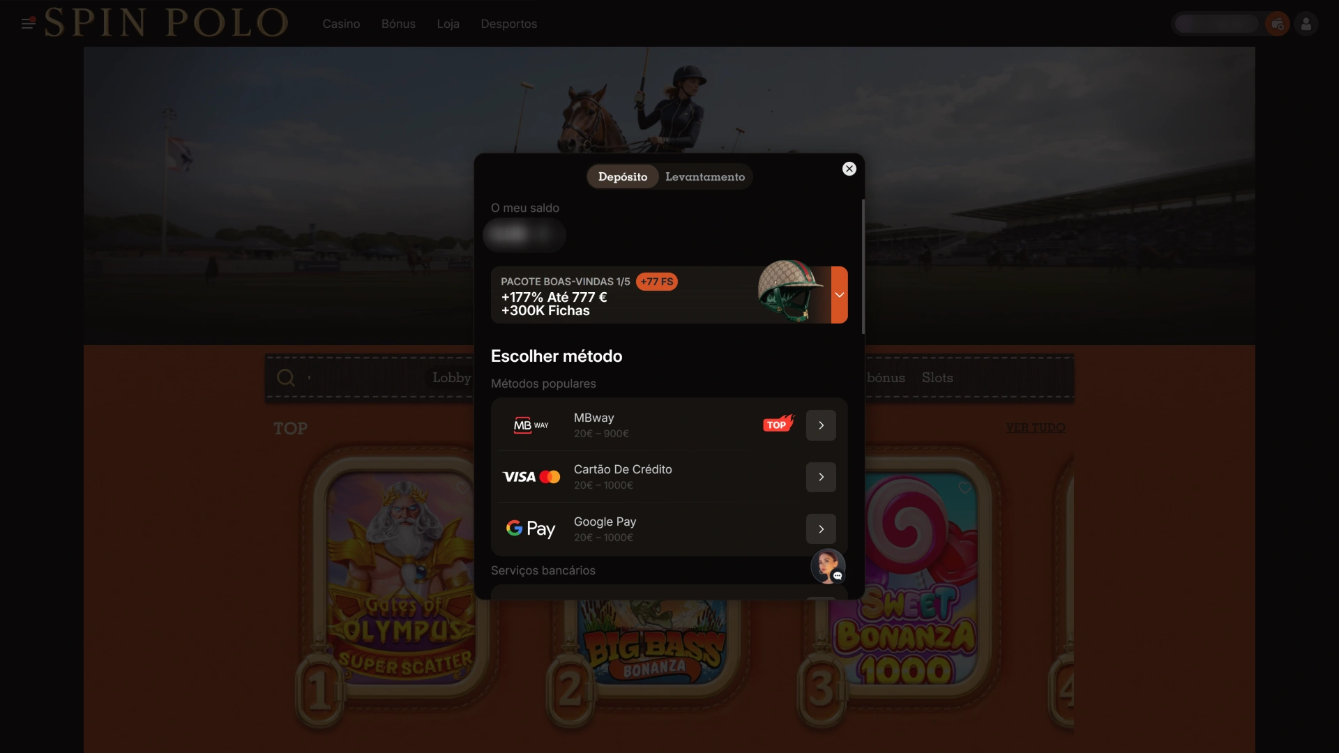 Adicione saldo na sua conta para começar no Spinpolo Casino.
