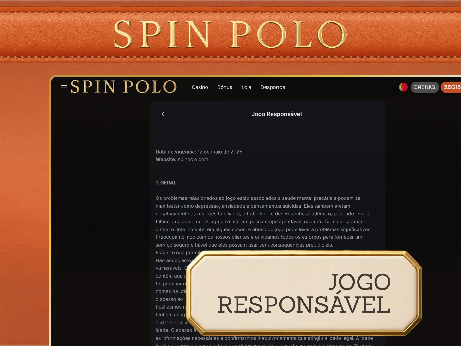 Controle os seus limites financeiros ao jogar no Spinpolo Casino ao Vivo.