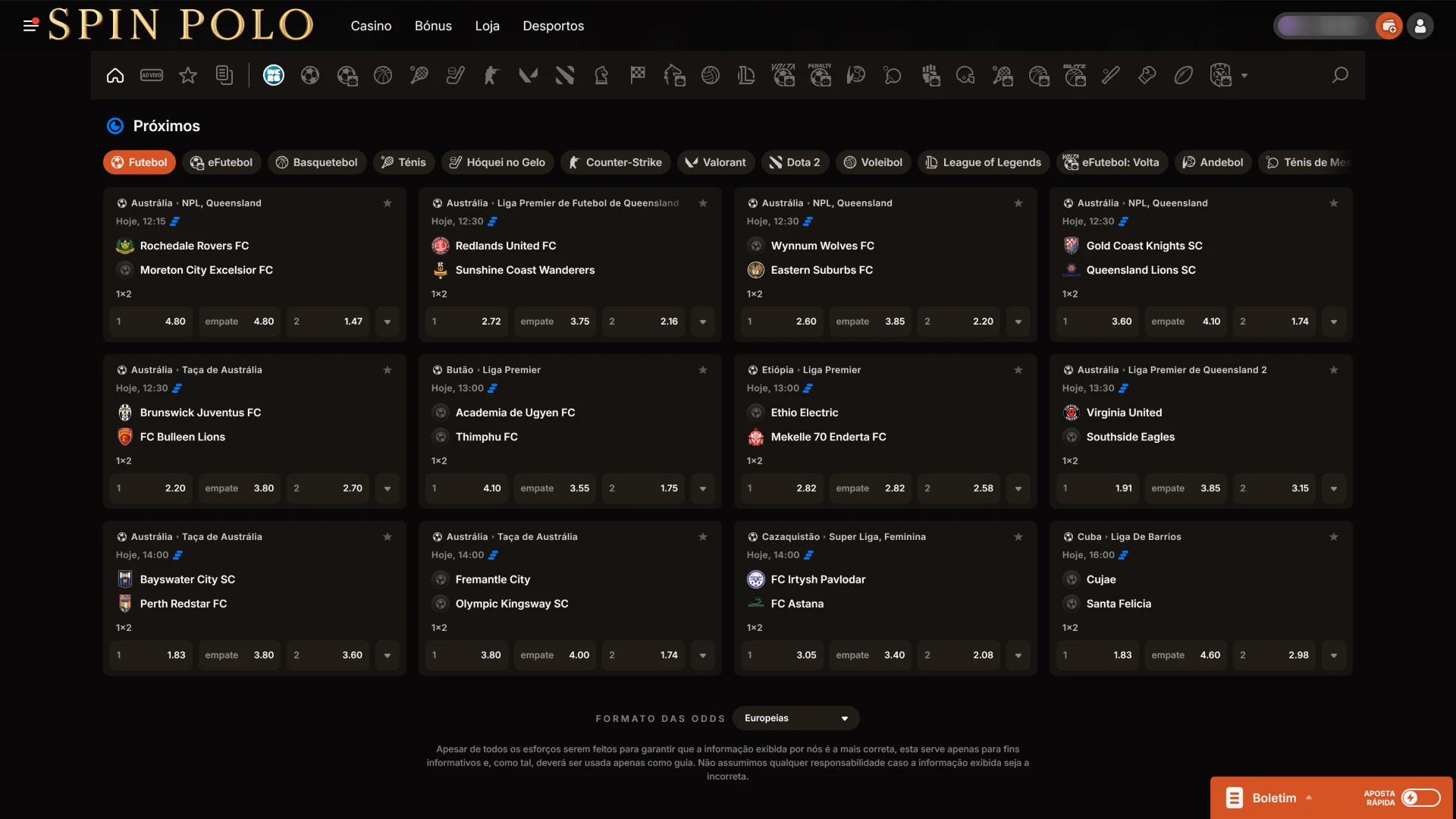 Selecione o seu jogo favorito como passo final para começar na Spinpolo.