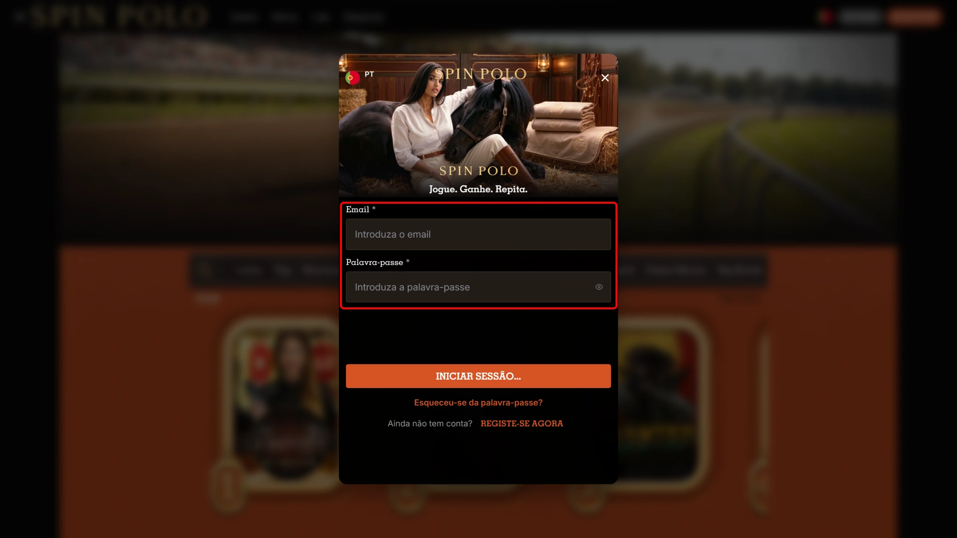 Insira os dados corretos do seu Spinpolo Login no formulário.