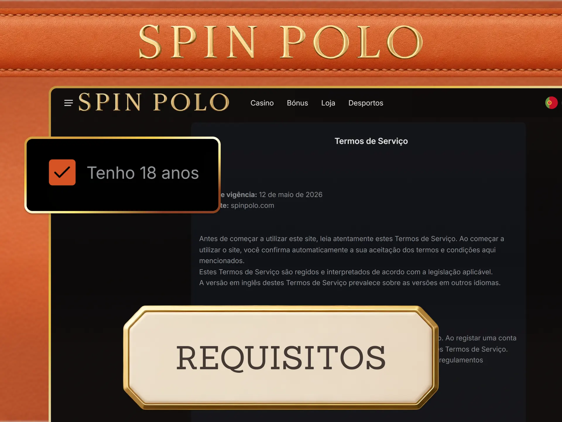 Atenda aos requisitos necessários para finalizar o seu Spinpolo Registo.