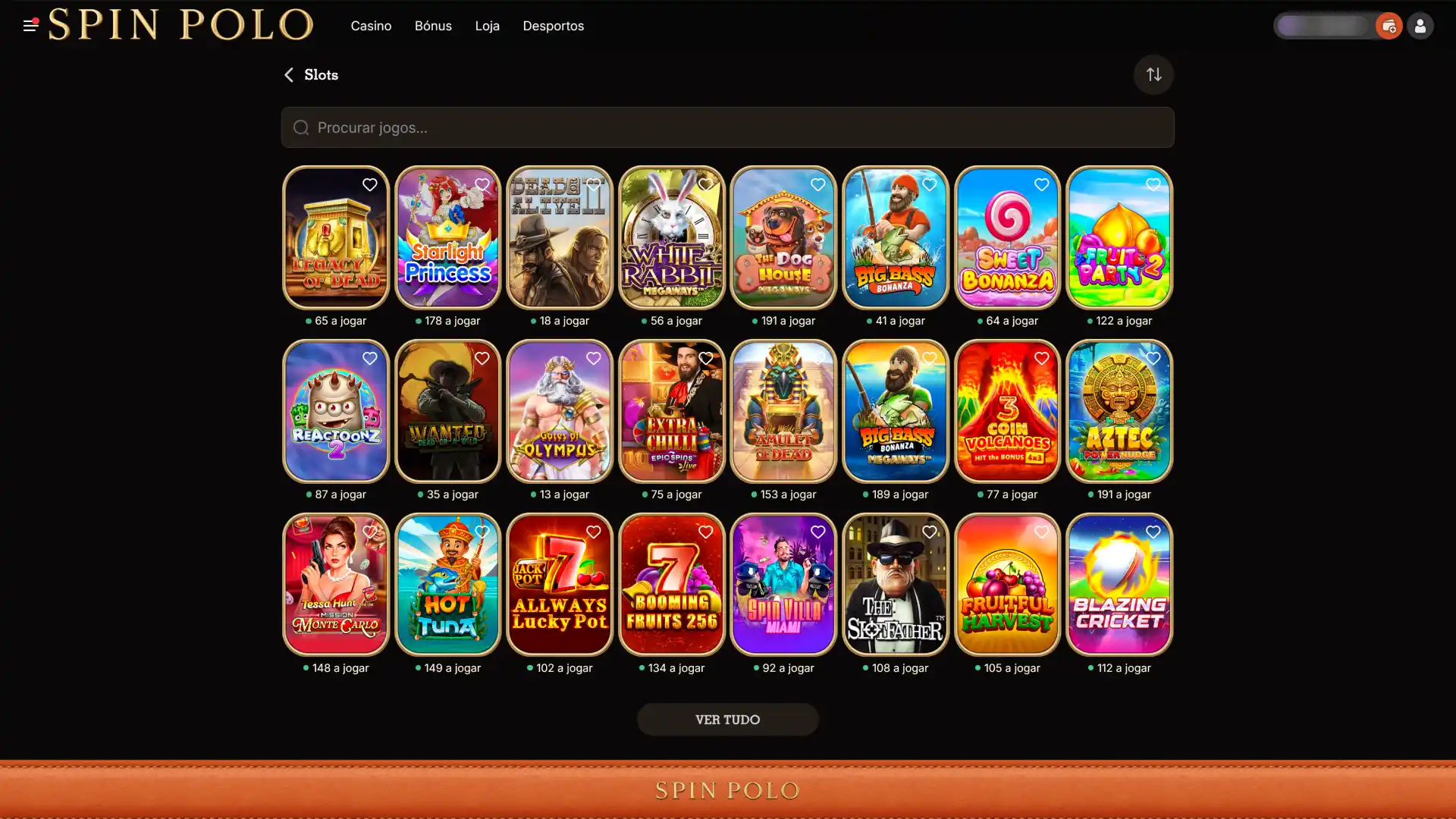 Navegue pela galeria principal e explore as Slots Spinpolo disponíveis.