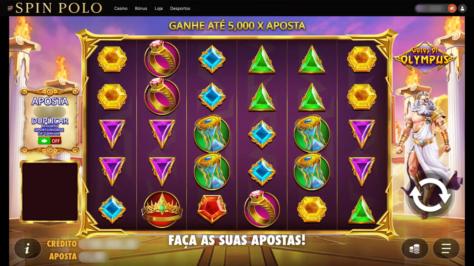 Pressione o botão para ganhar prémios nas Slots Spinpolo.